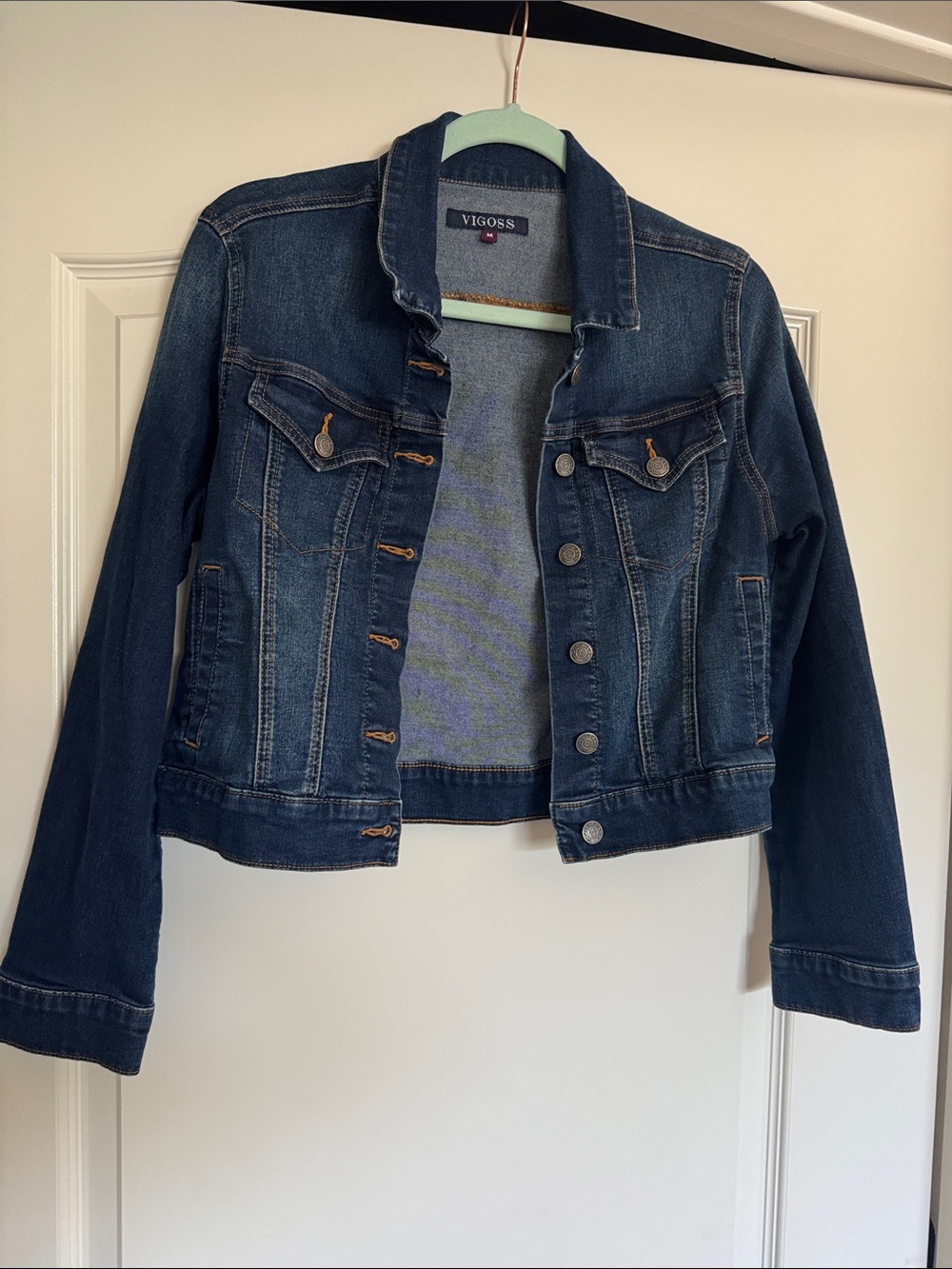 Vigoss Cropped Dark Blue Denim Jacket Sz M